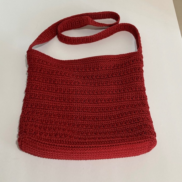 The SAK Red Woven Shoulder Bag Medium Size Long Strap 9X11 - Picture 1 of 12